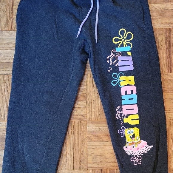 SpongeBob Squarepants Black and Yellow Sweatpants with Elastic Cuffs Size MEDIUM - Picture 4 of 7